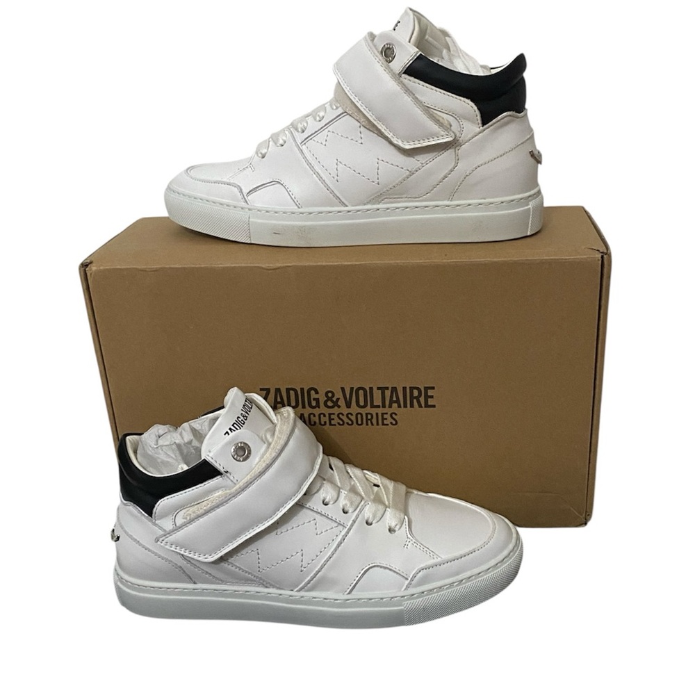 New ZADIG & VOLTAIRE Mid Smooth Leather Zipper Mid-Top Sneakers ZV1747 38 7 - Picture 2 of 13